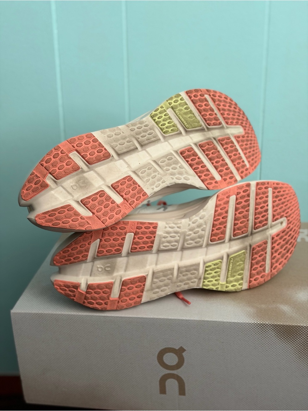 On Running Cloudrunner3 Women's Running Shoe - Cream with Coral Accents - Picture 8 of 11
